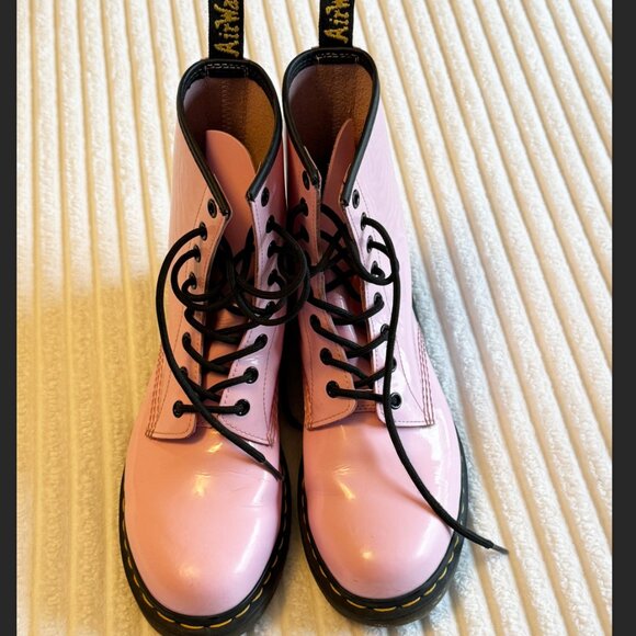 Dr. Martens Shoes - Pale Pink Doc Martens Patent Leather Lace-Up Boots | Size 10